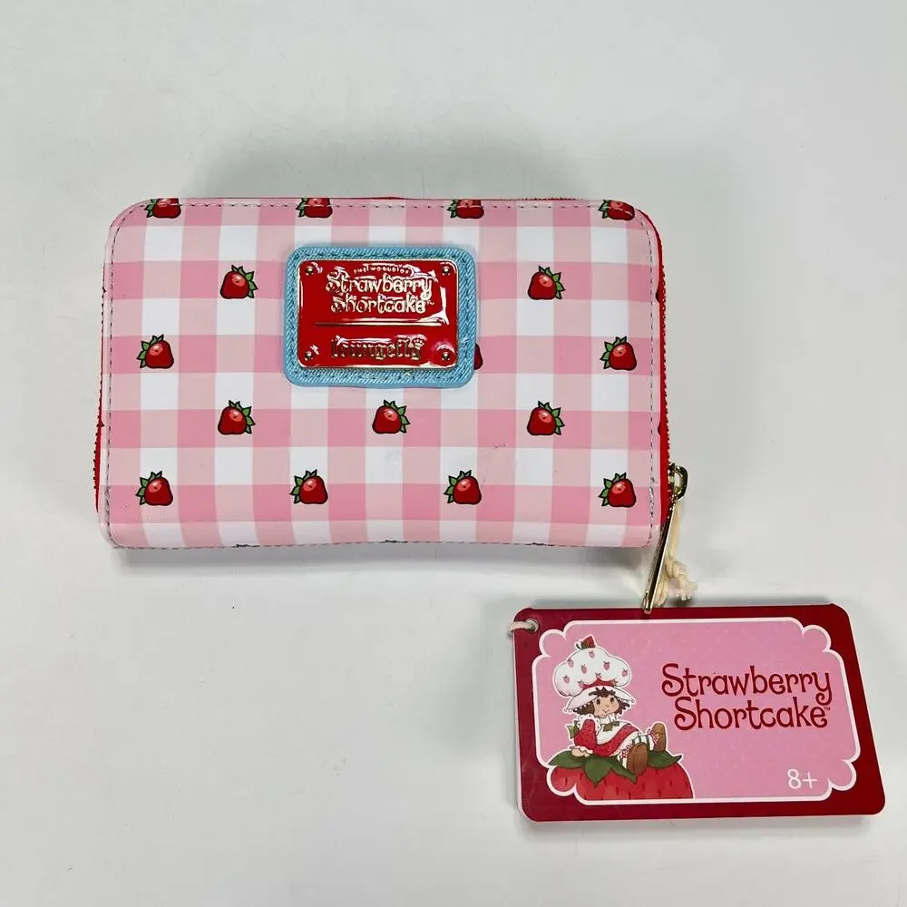 Loungefly Strawberry Shortcake Pink Red Denim Gingham Scented Zip Around Wallet
